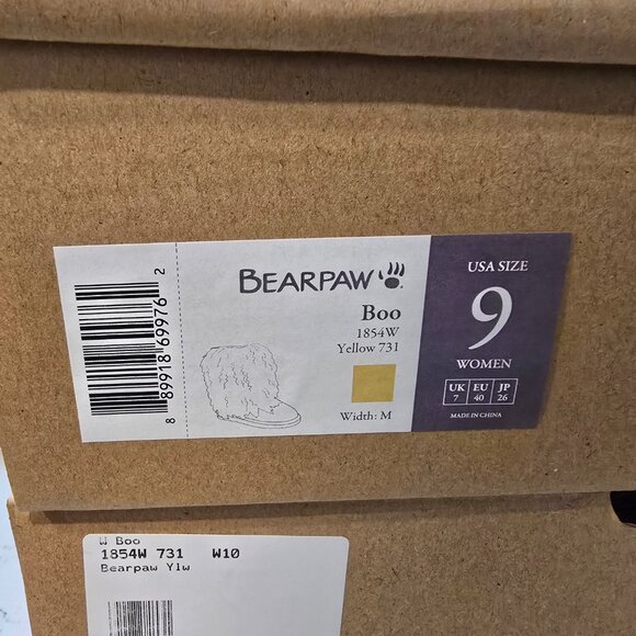 New Bearpaw Boo Boots Leather Suede Long Fur Sheepskin Women's Yellow Size 9 NEW - Picture 11 of 13